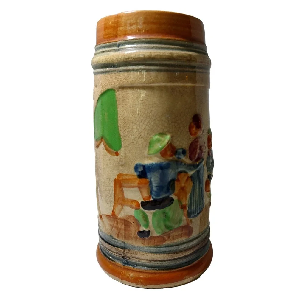Vintage Beer Stein 3D Hand Painted Made in Japan Pub Bar Music Scene 7.25 in SEE